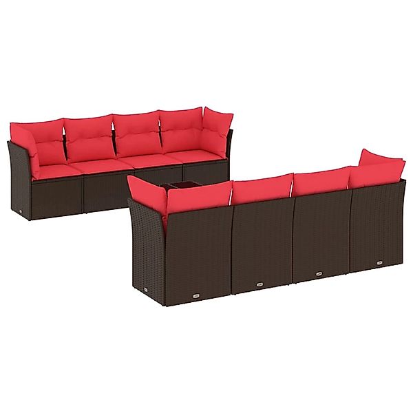 vidaXL 9-Tlg Garten-Sofagarnitur mit Kissen Braun Poly Rattan 3217314 günstig online kaufen