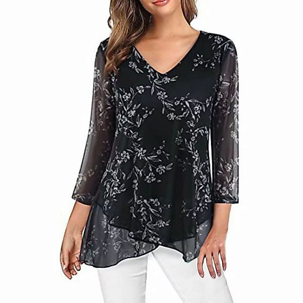 AFAZ New Trading UG Hemdbluse Damen-Shirt, 3/4-Ärmel, Blumen-Tunika-Shirt, günstig online kaufen