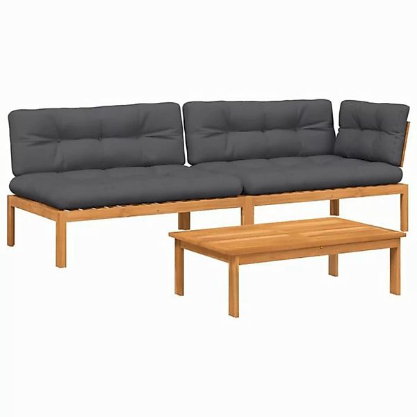 vidaXL Loungesofa 3-tlg. Garten-Sofagarnitur aus Paletten mit Kissen nholz, günstig online kaufen