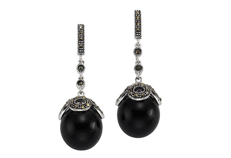 Zeeme Paar Ohrhänger Silber 925 rhodiniert mit 2x Onyx und 76x Markasit günstig online kaufen