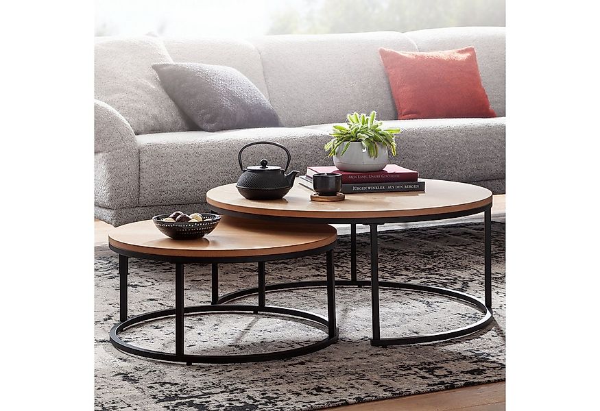 FINEBUY Satztisch FB73895 Couchtisch Sofatisch 2er Set Eiche Holz Metall Ti günstig online kaufen