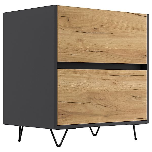 Posseik Nachttisch Industrial A 2 Schubladen 60 cm Grafit Eiche Front günstig online kaufen