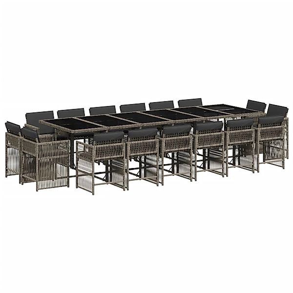 vidaXL 17-Tlg Garten-Essgruppe mit Kissen Grau Poly Rattan 3211784 günstig online kaufen
