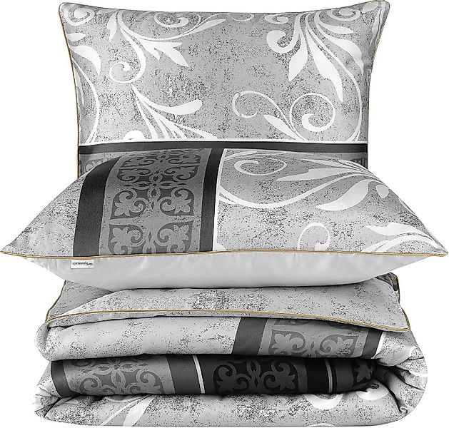 Aymando Bettwäsche Vena-Grey, 100% Baumwolle Mako Satin, 3 teilig, Saum und günstig online kaufen