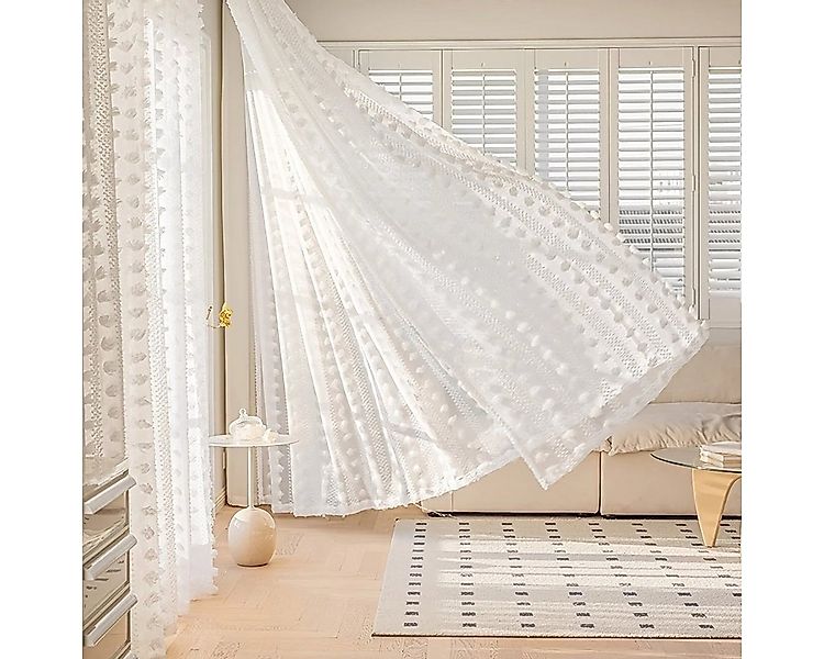 BTTO V&G Gardine Vorhänge mit Pompom-Quasten (2 St), halbtransparent, Fenst günstig online kaufen