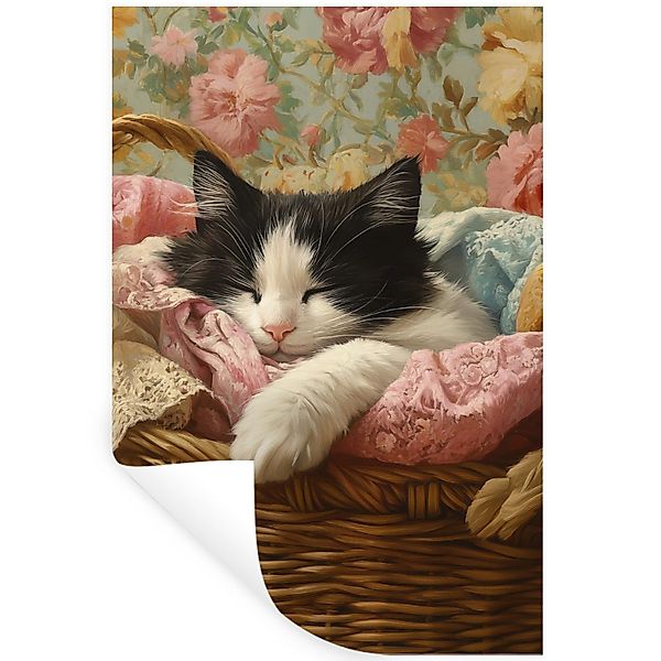 MuchoWow Wandsticker Katze - Blumendruck - günstig online kaufen