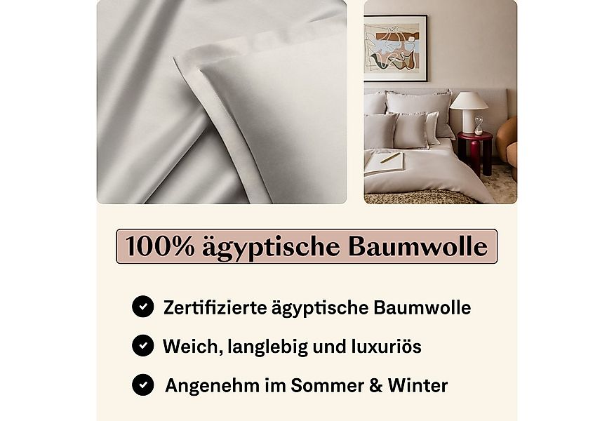 Amqua Bettwäsche Luxus Mako Satin, 100% ägyptische Baumwolle Premium Bettwä günstig online kaufen