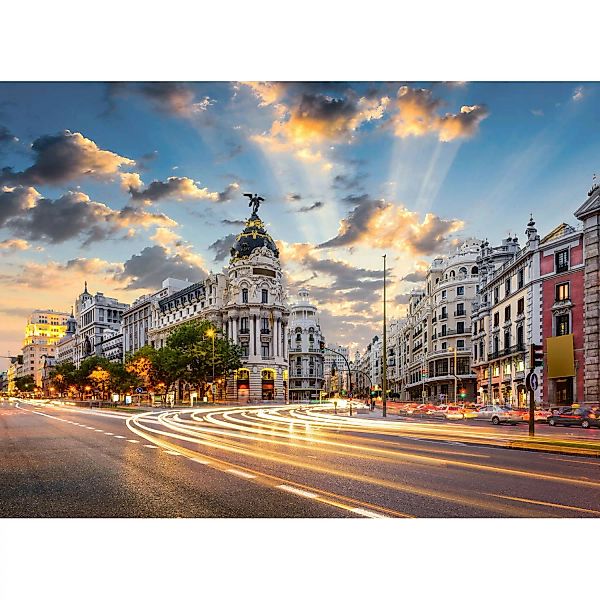 Fototapete Gran Via Madrid Blau Grau Weiß Gelb 3,50 m x 2,55 m FSC® günstig online kaufen