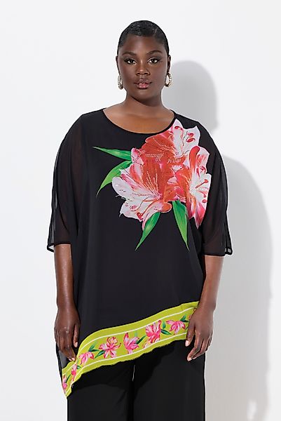 Ulla Popken Longbluse Chiffonbluse doppellagig Glitzerblüte günstig online kaufen