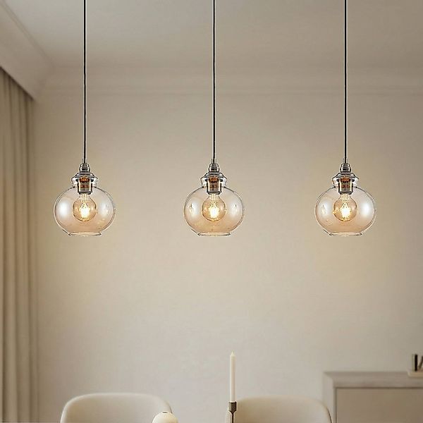 Lindby Pendelleuchte Tymoni, 3-flg., amber, Glas, Ø 20 cm günstig online kaufen