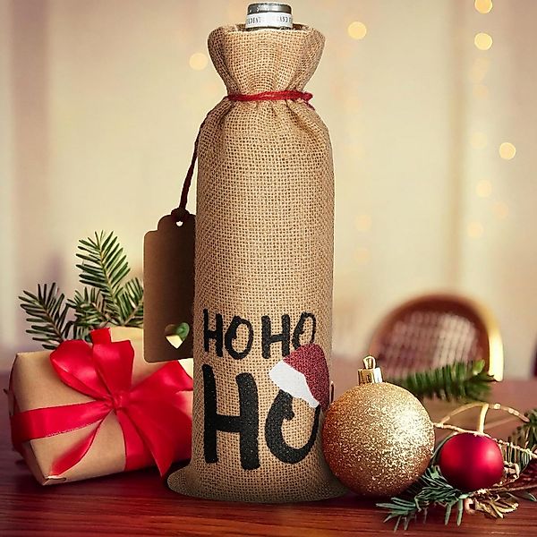 BRUBAKER Weinflaschenhalter HOHOHO mit Weihnachtsmütze, (Weintasche, Sack, günstig online kaufen
