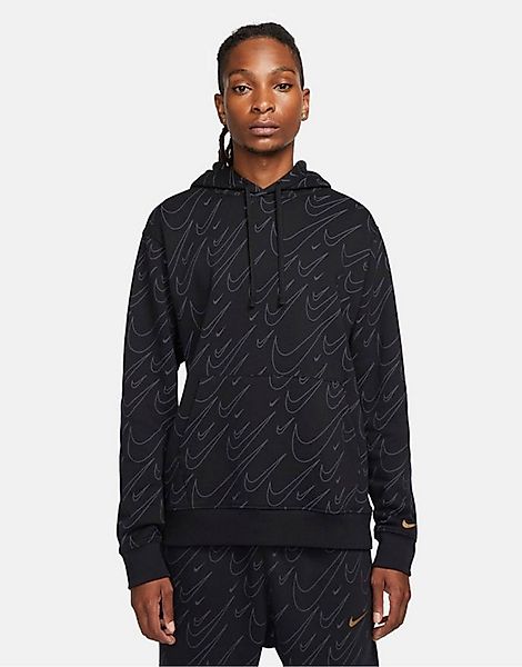 Nike – Kapuzenpullover in Schwarz und Gold mit durchgehendem Swoosh-Logo günstig online kaufen