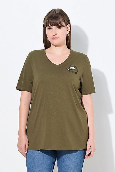 Ulla Popken T-Shirt T-Shirt Blüte V-Ausschnitt Halbarm Biobaumwolle günstig online kaufen