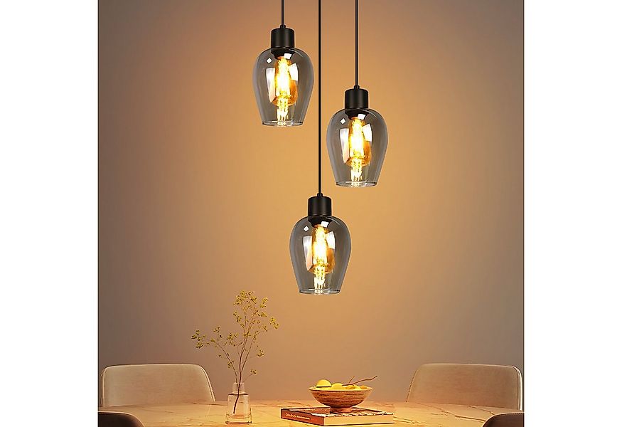 Nettlife Pendelleuchte Vintage Schwarz Hängelampe mit 1/3/4 Rauchglas-Schir günstig online kaufen