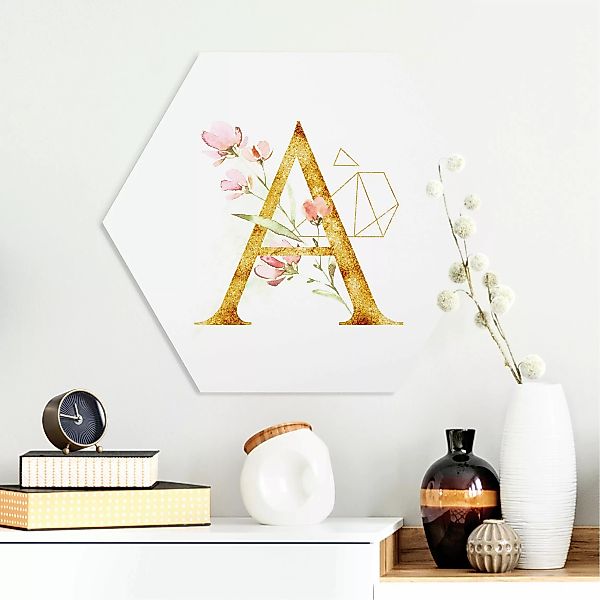 Hexagon-Alu-Dibond Bild Wunschbuchstabe Gold günstig online kaufen