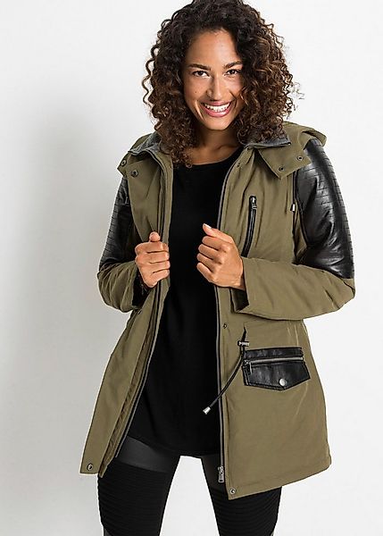 bonprix Parka Winterjacke mit Kapuze als Parka mit Lederimitat-Einsätzen günstig online kaufen