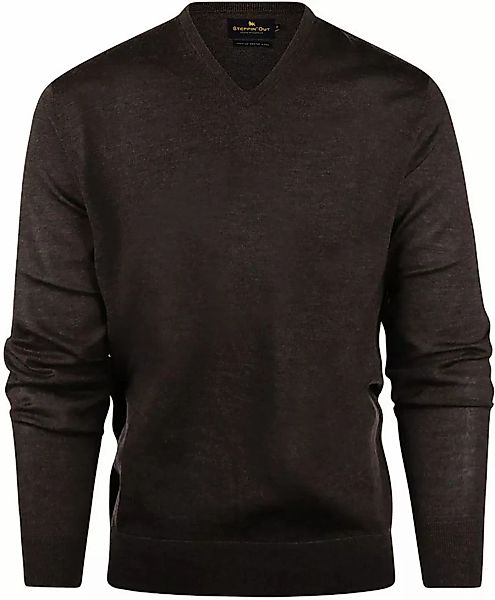 Steppin' Out Pullover V-Ausschnitt Merinowolle Braun - Größe 3XL günstig online kaufen