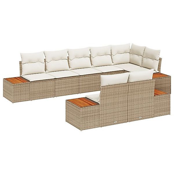 vidaXL Loungesofa 8-teiliges Garten Sofa Set mit Kissen Beige Poly Rattan, günstig online kaufen