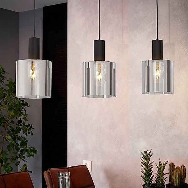 Hängelampe Gorosiba, schwarz, Länge 85 cm, Stahl/Glas, 3-flg günstig online kaufen