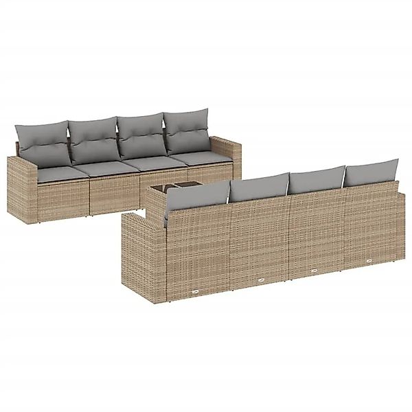 vidaXL 9-Tlg Garten-Sofagarnitur mit Kissen Beige Poly Rattan 3251086 günstig online kaufen