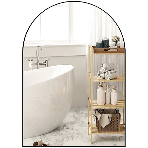 HOMCOM Badezimmerspiegel Glas Aluminiumlegierung 50L x 3B x 70H cm Schwarz günstig online kaufen