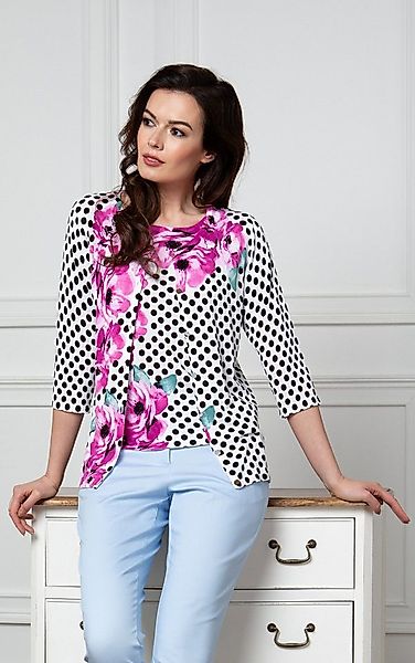 Passioni 2-in-1-Strickjacke Twinset mit Punkten und Blumendruck günstig online kaufen