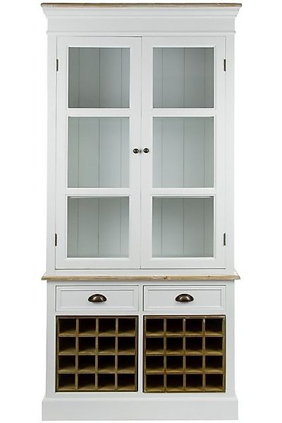 Wohnando Vitrine Weißer Vitrinenschrank "Clara", Flaschenfächer, Landhaus a günstig online kaufen