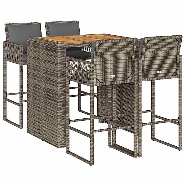 vidaXL 5-Tlg Gartenbar-Set mit Kissen Grau Poly Rattan Akazie 3328898 günstig online kaufen