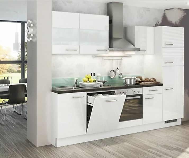 Einbauküche MANKAECO 1 Weiß Hochglanz - Schränke montiert/ Küchenzeile 300 günstig online kaufen