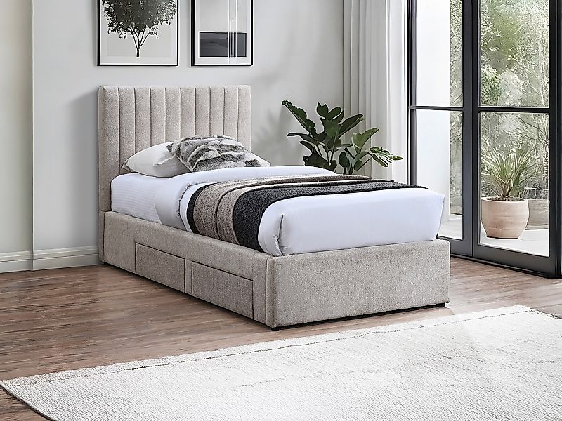 Bett 90 x 190 cm mit 2 Schubladen - Stoff - Beige - SARAH günstig online kaufen