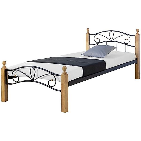 Homestyle4u Metallbett 90x200 Einzelbett mit Matratze und Lattenrost Schwar günstig online kaufen