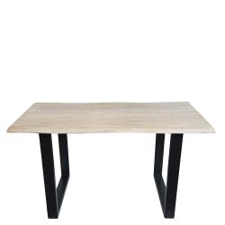 Baumkanten Esszimmertisch aus Akazie massiv gekälkt und Stahl Loft Design günstig online kaufen