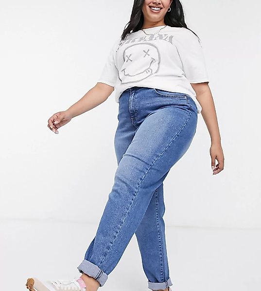 Urban Bliss Plus – Mom-Jeans in mittelblauer Waschung günstig online kaufen