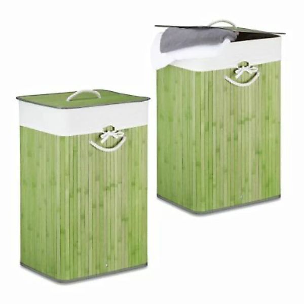relaxdays 2 x Wäschekorb Bambus eckig grün günstig online kaufen