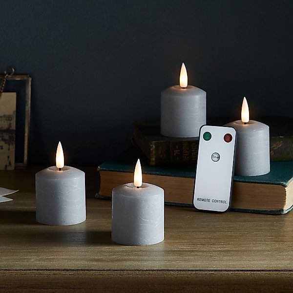 4er Set TruGlow® LED Votivkerzen Echtwachs grau mit Fernbedienung günstig online kaufen