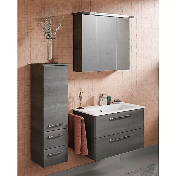 Badezimmer Komplett Set mit Waschbecken aus Mineralmarmor TRENTO-66 in Grap günstig online kaufen