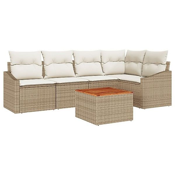 vidaXL Loungesofa 6-teiliges Garten-Sofaset mit Kissen Beige Poly Rattan, 6 günstig online kaufen