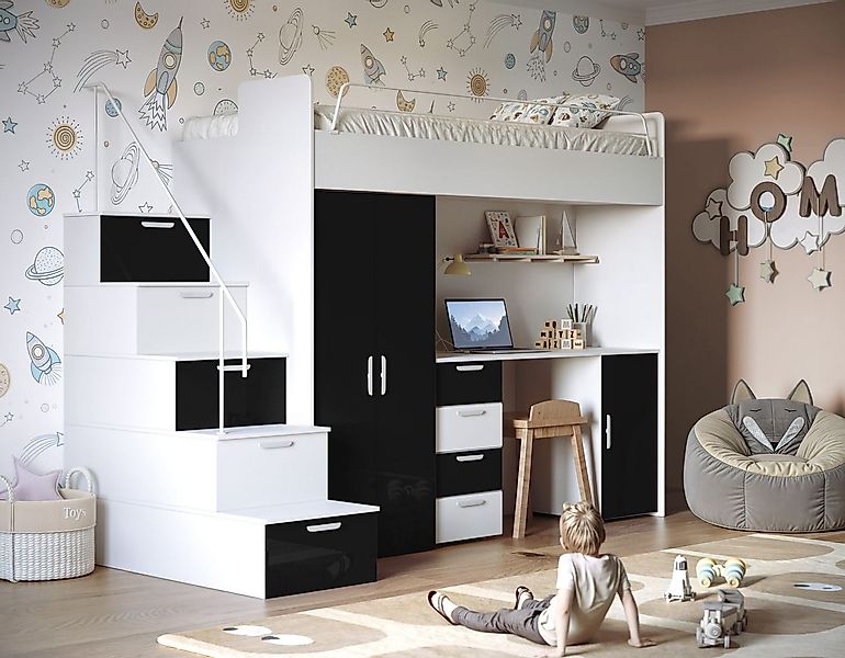 Lukas Möbel Hochbett Hochbett Alice Hochglanz mit Farbauswahl Hochglanz-Fro günstig online kaufen