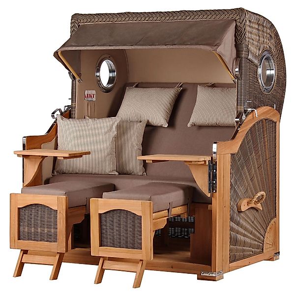 bene,iving Strandkorb Komplettset Ammersee Grande XL Teak Bullauge PE Grau günstig online kaufen