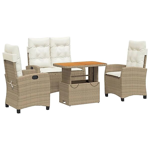 vidaXL 4-Tlg Garten-Essgruppe mit Kissen Beige Poly Rattan 3277419 günstig online kaufen