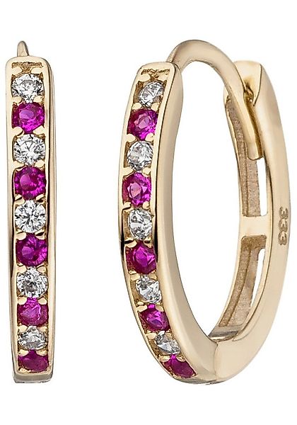 JOBO Paar Creolen Ohrringe mit 20 Zirkonia rot weiß, 333 Gold günstig online kaufen