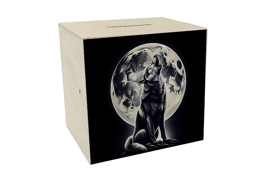 speecheese Spardose Sitzender Wolf im Mondschein Spardose aus Holz günstig online kaufen
