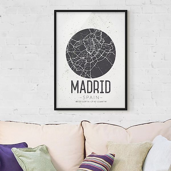 Bild mit Rahmen Stadtplan - Hochformat Stadtplan Madrid - Retro günstig online kaufen
