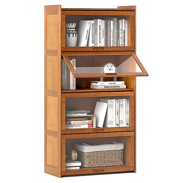 KOMFOTTEU Bücherregal, Vitrinenschrank aus Bambus, mit günstig online kaufen