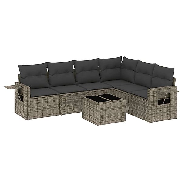 vidaXL 7-Tlg Garten-Sofagarnitur mit Kissen Grau Poly Rattan 3252557 günstig online kaufen