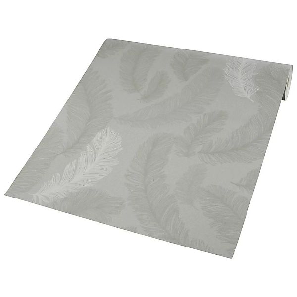 Vliestapete Federn grau weiß B/L: ca. 53x1005 cm günstig online kaufen