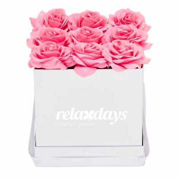 relaxdays Weiße Rosenbox eckig mit 9 Rosen rosa günstig online kaufen