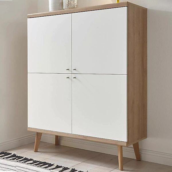 Würfel Highboard MAINZ-61 im Retro-Stil in weiß matt mit Eiche Riviera Nb. günstig online kaufen