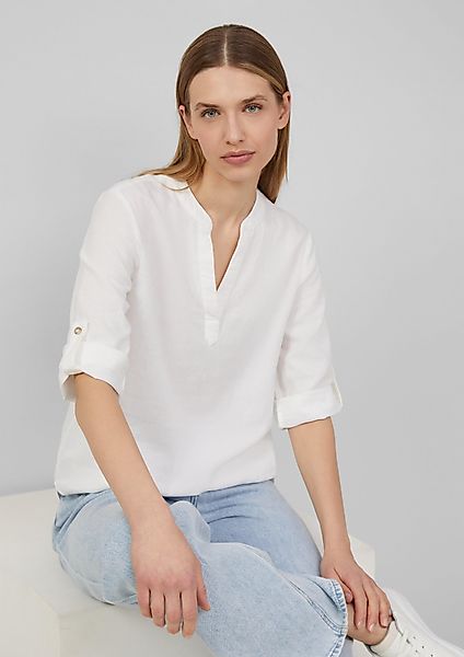 s.Oliver Langarmbluse Leinenmix-Bluse mit Turn-up Raffung günstig online kaufen