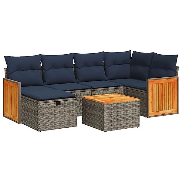 vidaXL 7-Tlg Garten-Sofagarnitur mit Kissen Grau Poly Rattan 3326037 günstig online kaufen